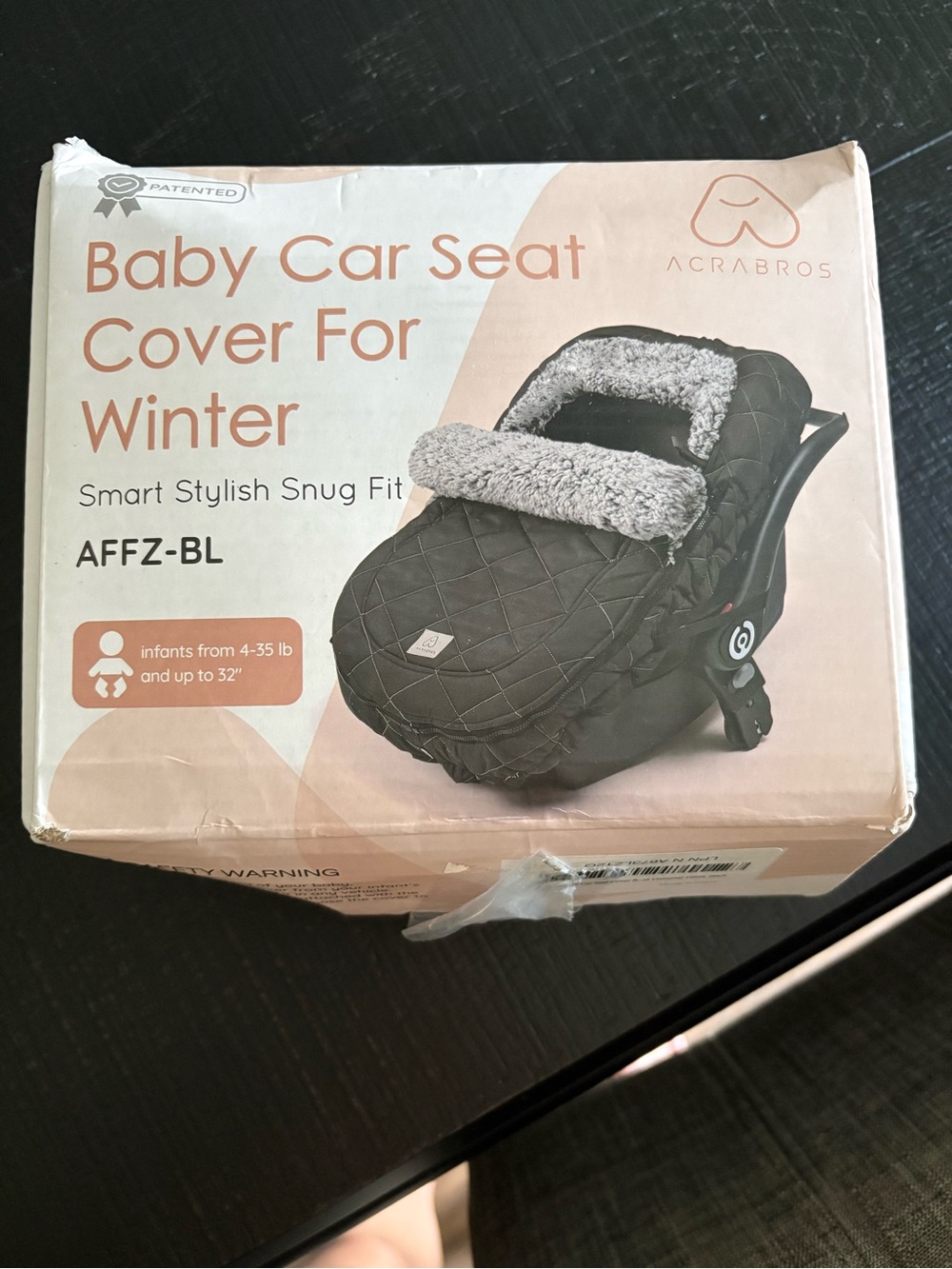 Black Baby Car Seat Cover for Winter - Quilted Snug Fit